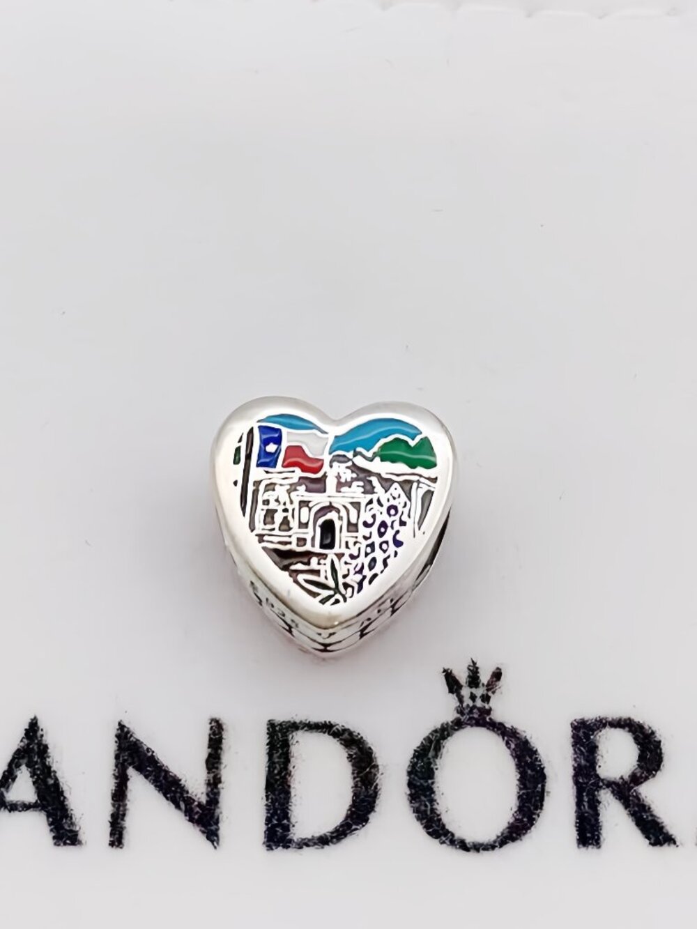 Pandora Texas Blue Bonnet Flag Charm Heart Bead S925 Silver with box
